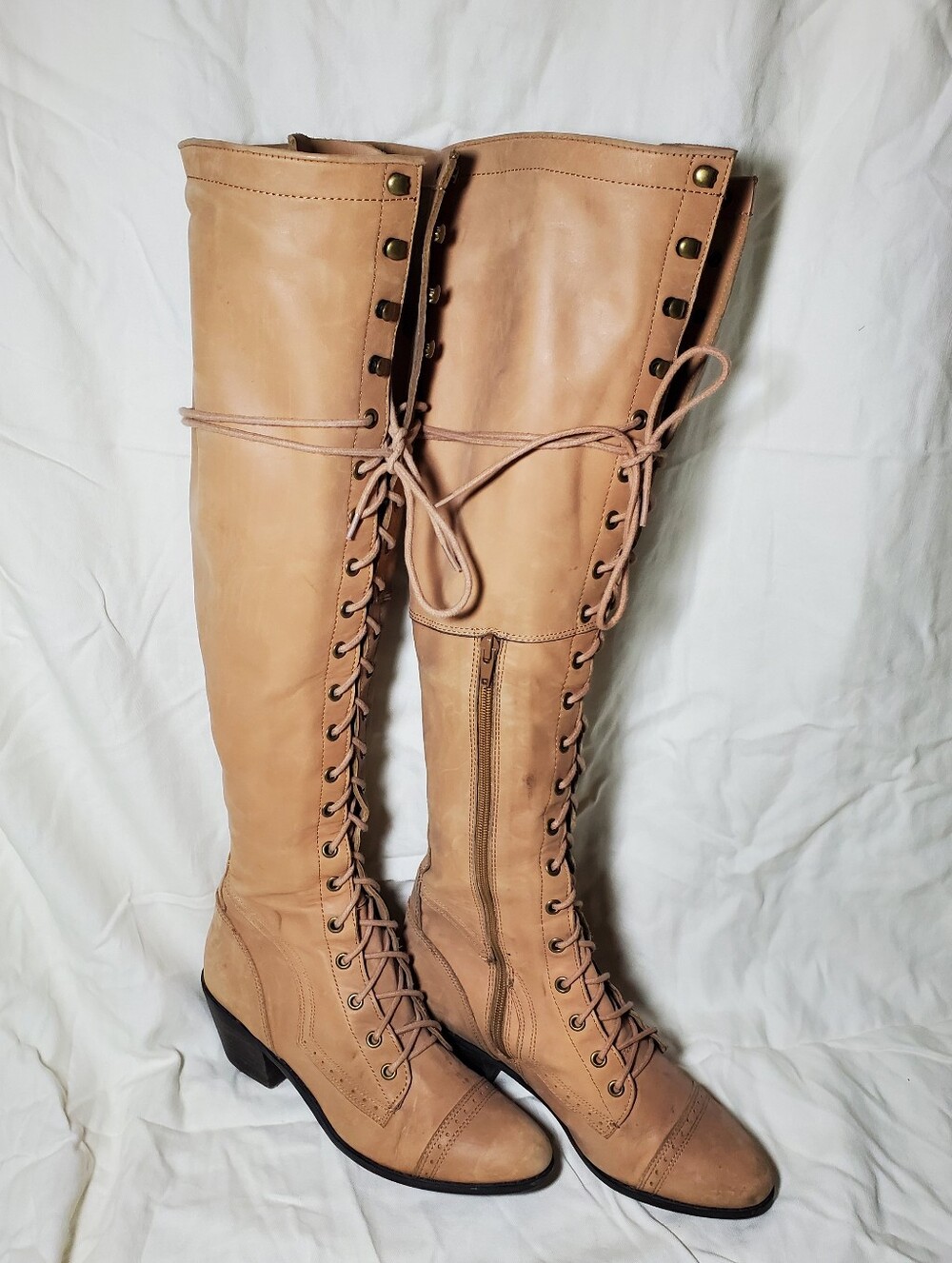 Jeffrey Campbell Free People Joe Knee-High Lace-Up Riding Boots - Tan Womens 9